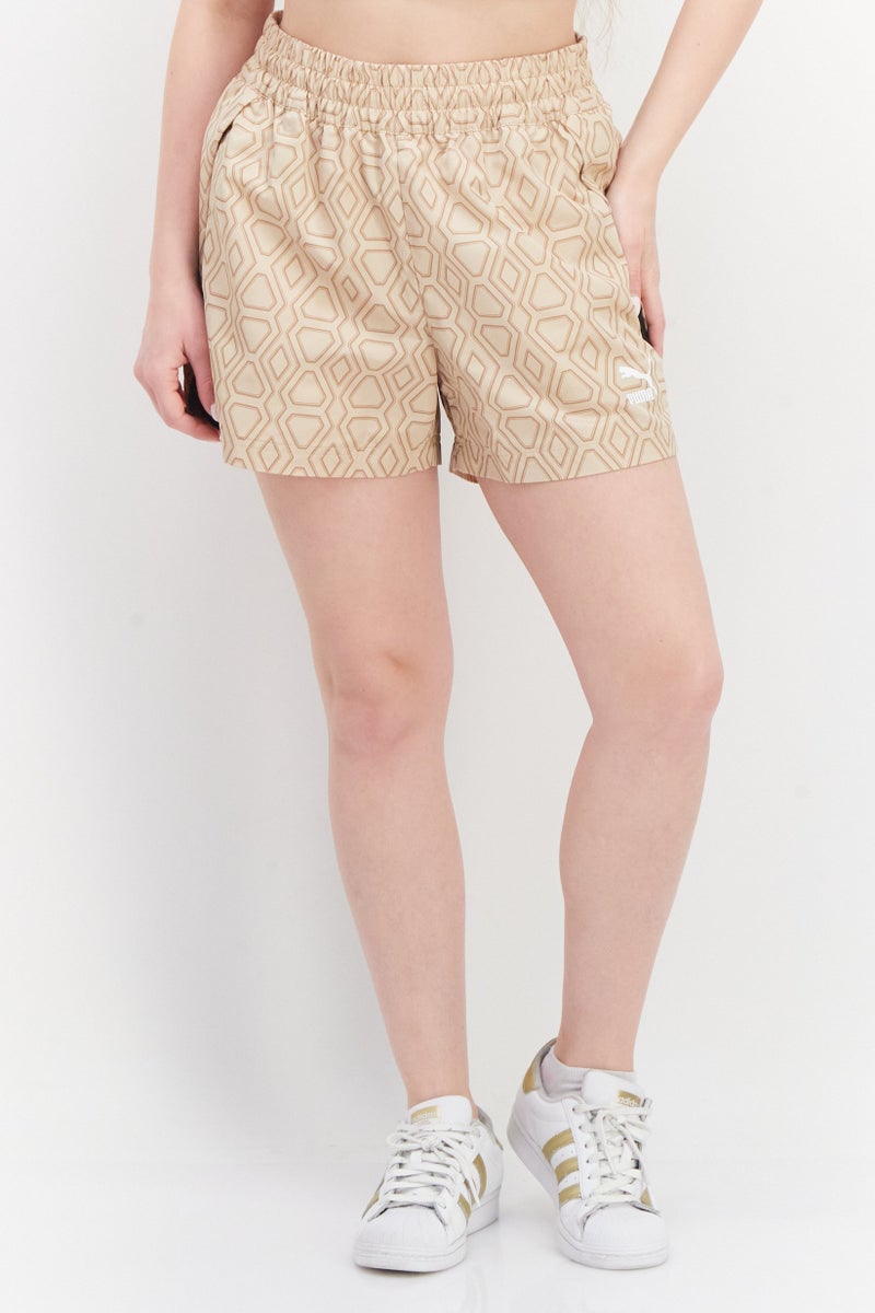 PUMA Women Sportswear Fit Brand Logo Training Shorts, Tan Combo  - Image 1