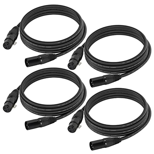 Gruolin 10ft DMX Cable, 4 Pack 3m DMX Light Cables DMX Wires, 3-Pin XLR Male to Female Stage Signal Cable with Metal Connectors for DMX512 Stage & DJ Lighting fixtures - Image 1