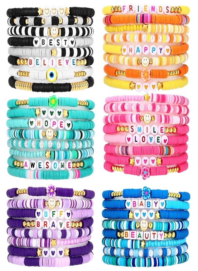 Draupnir 48 Pcs Friendship Bracelets Heishi Surfer Clay Bead Bracelets Set Stackable Beaded Preppy Jewelry Bracelets Friendship Boho Y2K Bracelets for Women Teen Girls Party Favors - Image 1