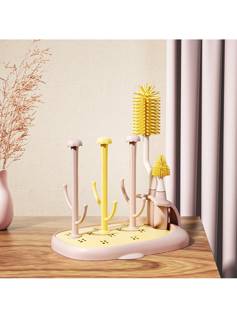 360° Rotating Silicone Bottle Cleaning Brush Set, Includes Baby Bottle Brush, Nipple Cleaner, Straw Brush and Drying Stand. (Yellow/Orange) - Image 1