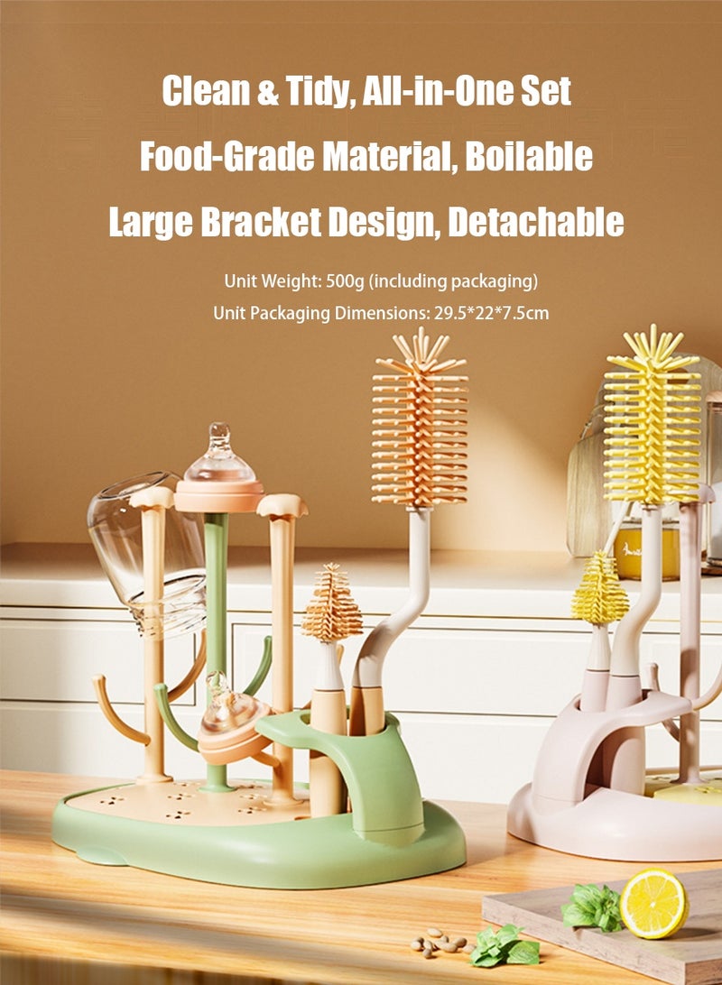360° Rotating Silicone Bottle Cleaning Brush Set, Includes Baby Bottle Brush, Nipple Cleaner, Straw Brush and Drying Stand. (Yellow/Orange) - Image 2