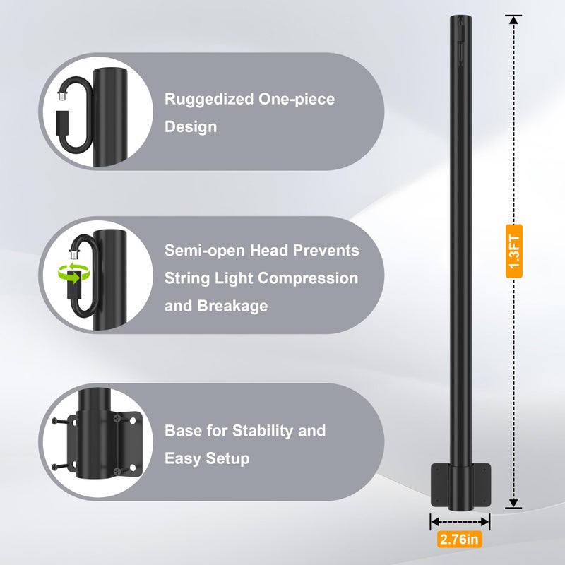 Suchtale 8 Pack 1.3 FT String Light Poles, Suspension Outdoor Fence Post Lights with Clip and Bracket, Outside String Lights Hanging, Wall Mounting Stand for Patio Garden Backyard Wedding Party, Black - Image 2