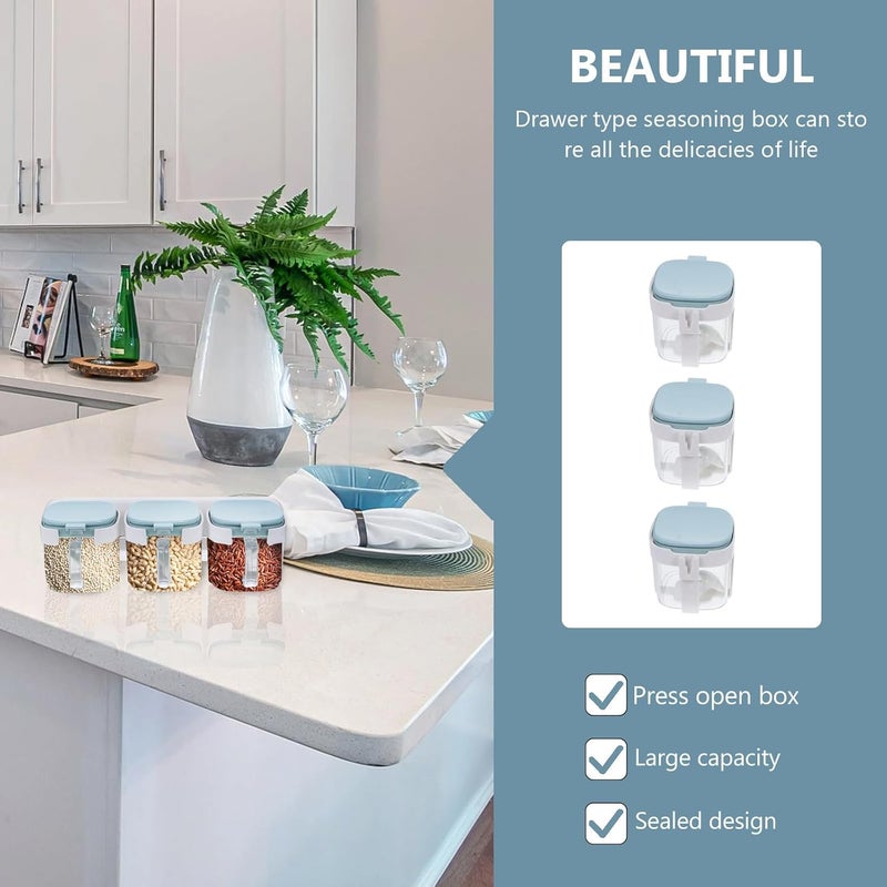 3pcs Colored Wall-mounted Seasoning Container Set with Lids, Spoons, and Plastic Hanging Rack for Kitchen Spice Storage and Condiment Organization - Image 5