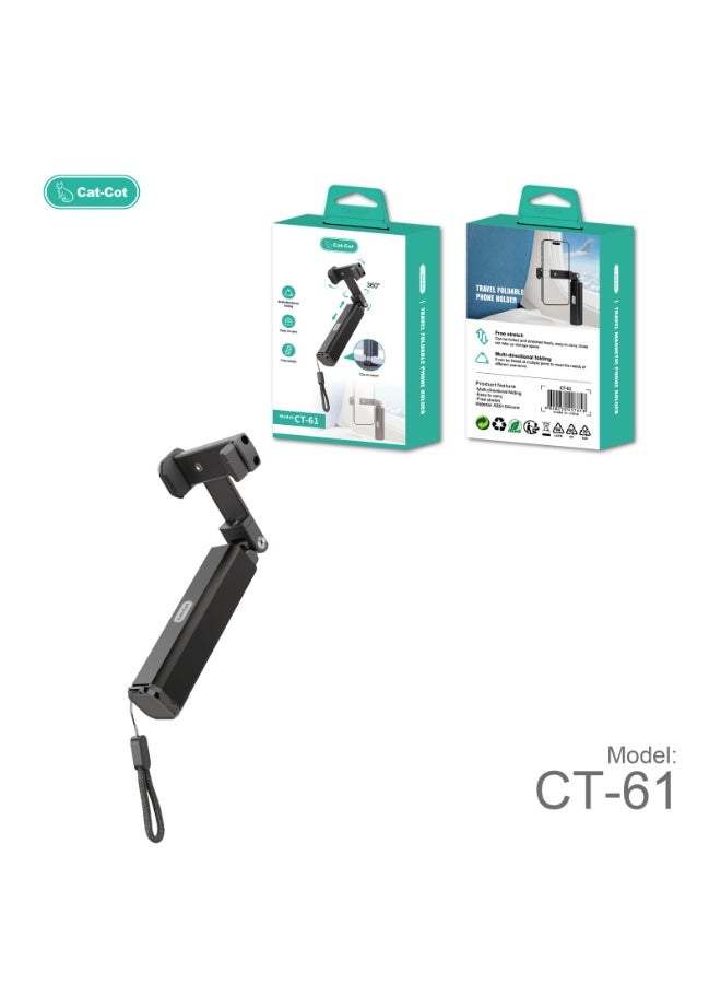 Cat - Cot Cat-Cot Multi-Directional Foldable Travel Phone Holder CT-61 - 360° Rotation Airplane Seatback & Tray Table Mount, Portable Handheld Grip & Desk Stand for iPhone, Samsung & All Smartphones - Black - Image 3