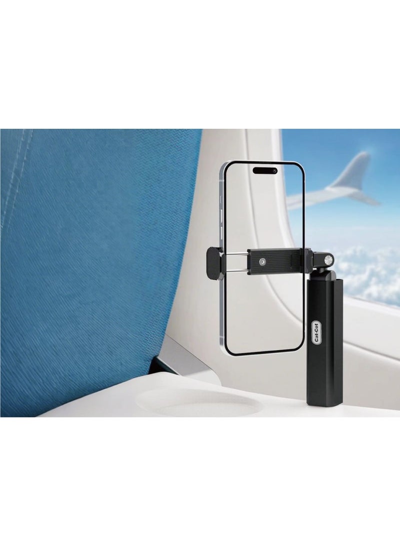 Cat - Cot Cat-Cot Multi-Directional Foldable Travel Phone Holder CT-61 - 360° Rotation Airplane Seatback & Tray Table Mount, Portable Handheld Grip & Desk Stand for iPhone, Samsung & All Smartphones - Black - Image 2