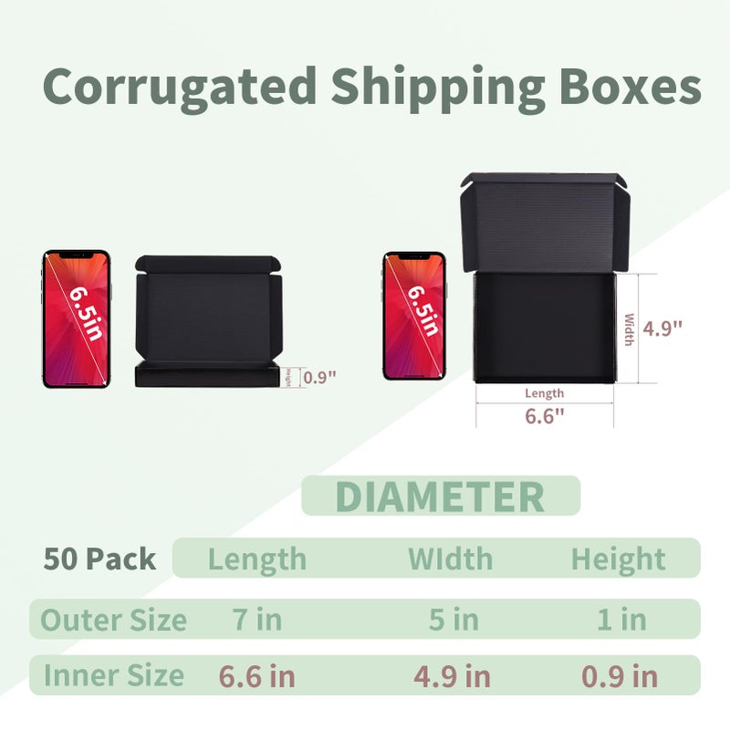 Rempry 7x5x1 Inches Black Shipping Boxes Pack of 50, Cardboard Corrugated Mailer Boxes for Packaging Small Business, Small Gift Boxes for Mailing Present - Image 2