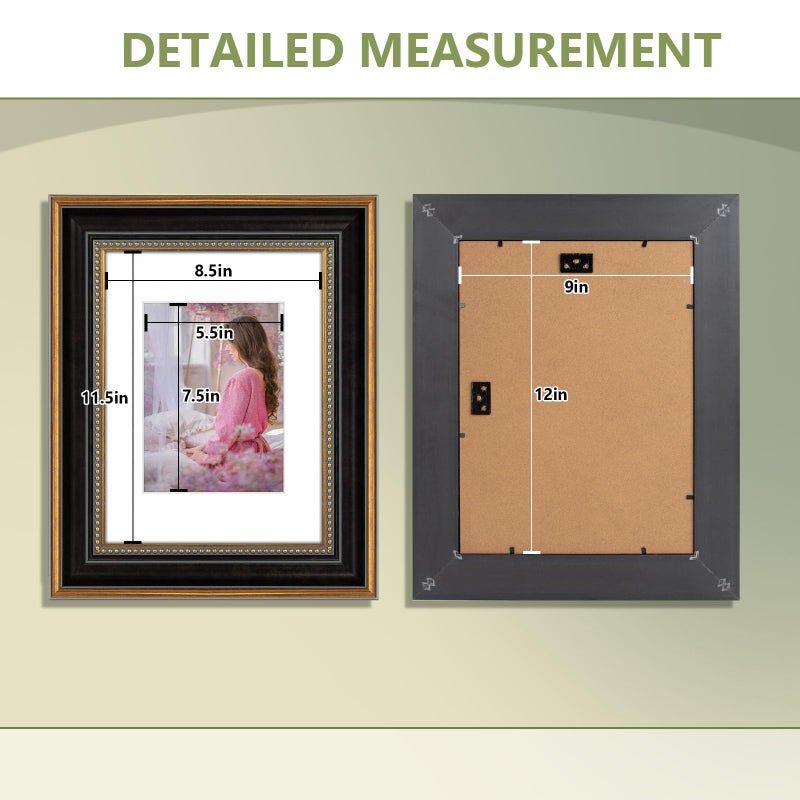 Space Art Deco, 9x12 Picture Frame with Mat for 6x8 Photo or Display 9x12 Prints Without Mat, Shatter Resistant Glass Wall Mounting (Color Ornate Gold/Black) - Image 4