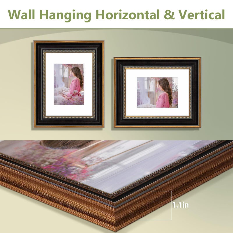 Space Art Deco, 9x12 Picture Frame with Mat for 6x8 Photo or Display 9x12 Prints Without Mat, Shatter Resistant Glass Wall Mounting (Color Ornate Gold/Black) - Image 5