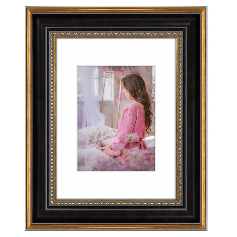 Space Art Deco, 9x12 Picture Frame with Mat for 6x8 Photo or Display 9x12 Prints Without Mat, Shatter Resistant Glass Wall Mounting (Color Ornate Gold/Black) - Image 1