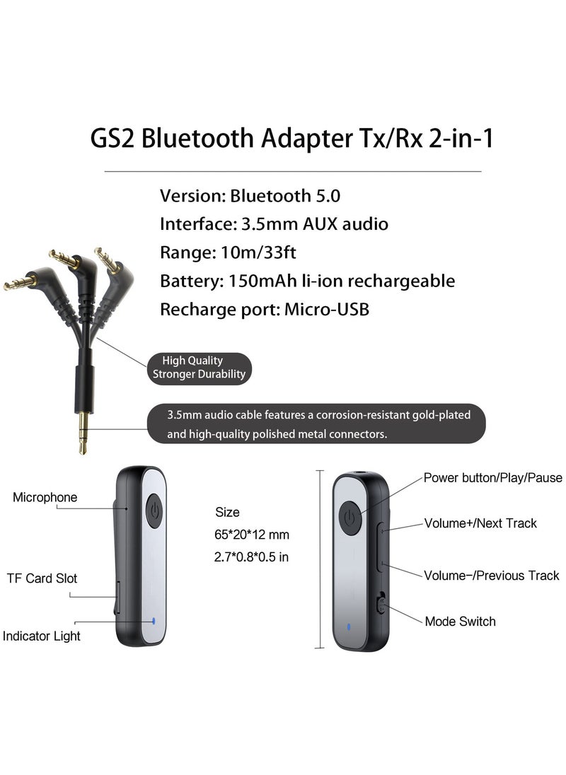 KASTWAVE - Bluetooth 5.0 Adapter, 3.5mm Jack Aux Dongle, 2-in-1 Wireless Transmitter/Receiver for TV Audio, Projector, PC, Headphone, Car, Speaker, Boats or in Gym, Home - Image 1