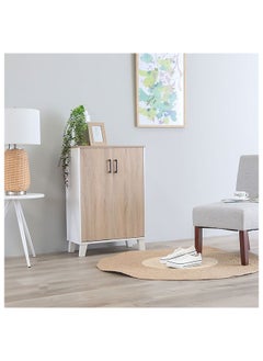 DANUBE HOME Prima 2 Door Shoe Cabinet Modern Design Wooden Furniture Shoe Organiser For Entryway Hallway Made in Malaysia Shoe Rack L 60 x W 30 x H 88 cm White/Sonoma Oak  - Image 3