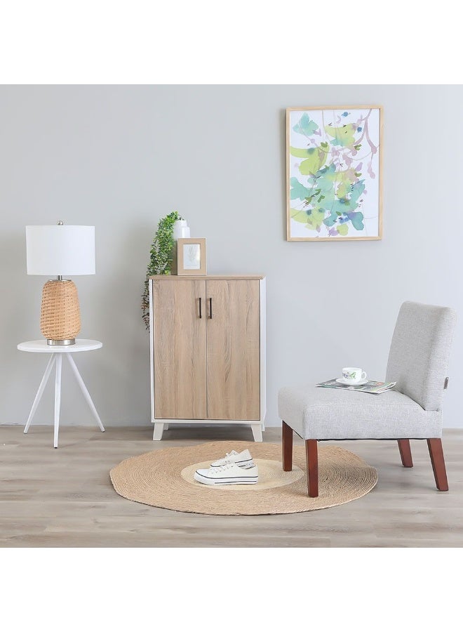 DANUBE HOME Prima 2 Door Shoe Cabinet Modern Design Wooden Furniture Shoe Organiser For Entryway Hallway Made in Malaysia Shoe Rack L 60 x W 30 x H 88 cm White/Sonoma Oak - Image 1