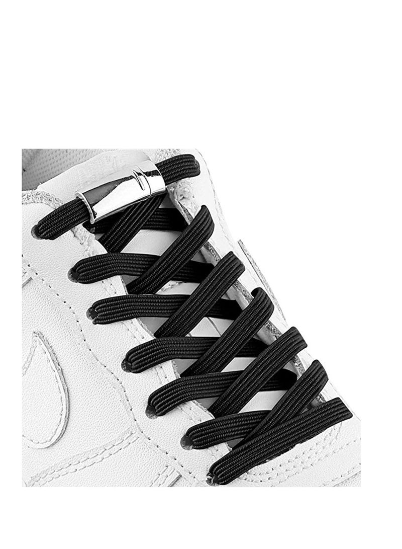 No Tie Elastic Shoelaces Magnetic Metal Lock Elastic Shoelaces, Kids Adult Sneakers Lazy Laces Accessories One Size Fits All, For Adult  kids Gift for Friends and Family 1Pair (Black) - Image 2