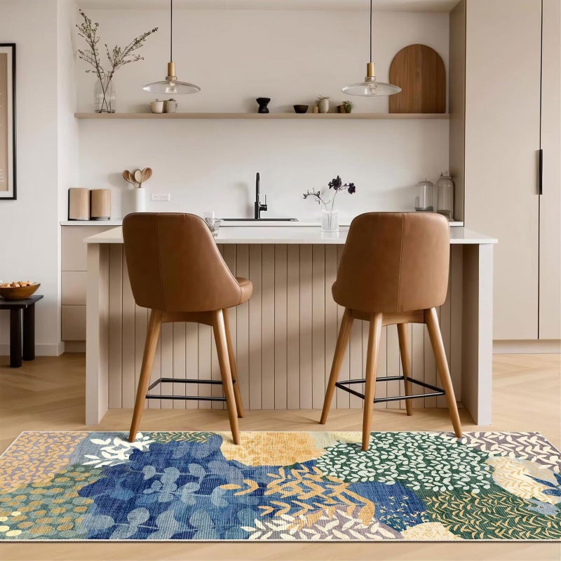 DEXDE Runner Rug 2x6 Washable Hallway Boho Soft Area Rugs Abstract Long Non Slip Botanical Leaves Floral Print Carpet for Entryway, Kitchen, Laundry, Bathroom, Bedroom,Blue - Image 5