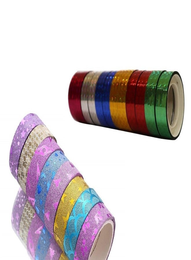 ECLET (Set of 2 tape 1 Designer or 1 Sparkling 12 mm glitter Tape with different colors
