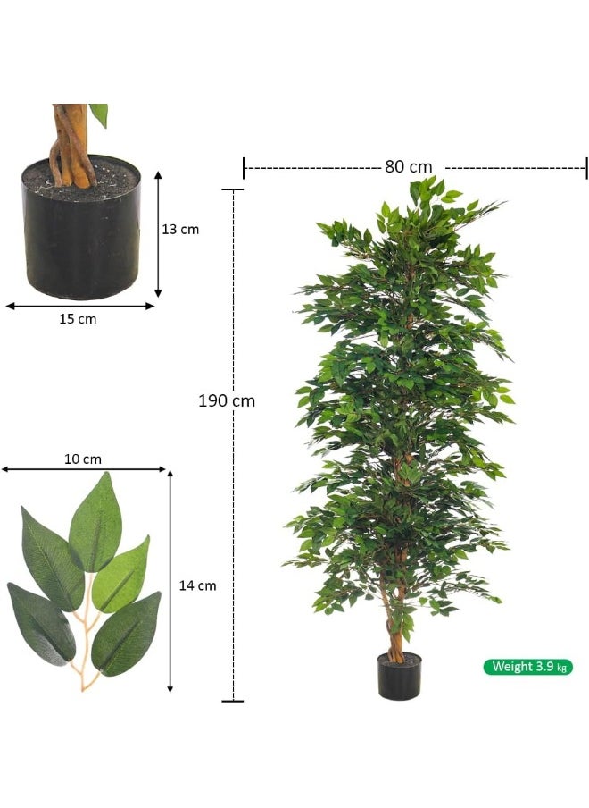 Yatai - YATAI DECOR Nearly Natural Artificial Ficus Plant Ficus Tree Fake Plant with Plastic Pot & Moss Grass for Home Garden Decoration – Fake Tree – Artificial Plants (190 Cm) - Image 1