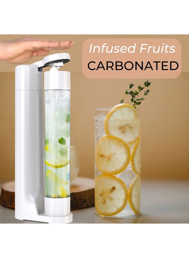 DRINKPOD FIZZpod Soda Maker - Fizzy Drink Machine with 3 PET Bottles, 3 Caps, 1 Carbonator Cap and Manual - Make Homemade Sparkle Water, Juice, Coffee, Tea and Cocktail Drinks with Fruit (White) (White) - Image 2