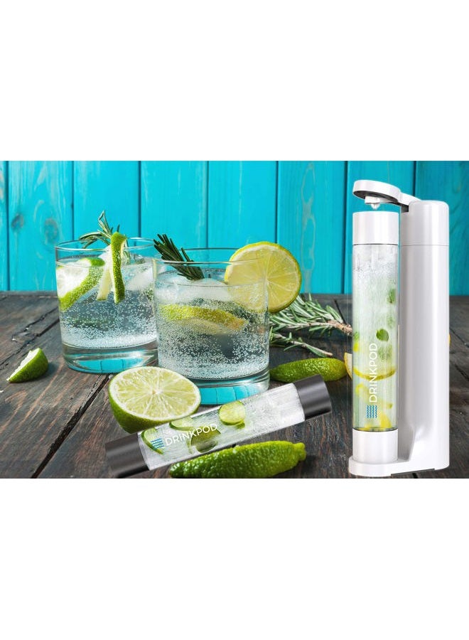 DRINKPOD FIZZpod Soda Maker - Fizzy Drink Machine with 3 PET Bottles, 3 Caps, 1 Carbonator Cap and Manual - Make Homemade Sparkle Water, Juice, Coffee, Tea and Cocktail Drinks with Fruit (White) (White) - Image 5