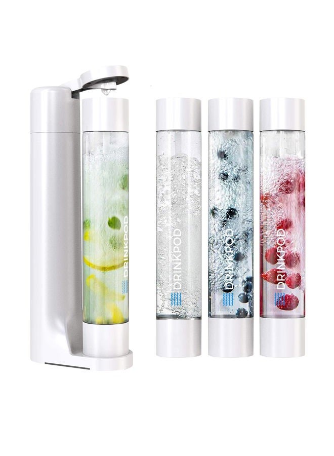 DRINKPOD FIZZpod Soda Maker - Fizzy Drink Machine with 3 PET Bottles, 3 Caps, 1 Carbonator Cap and Manual - Make Homemade Sparkle Water, Juice, Coffee, Tea and Cocktail Drinks with Fruit (White) (White) - Image 1