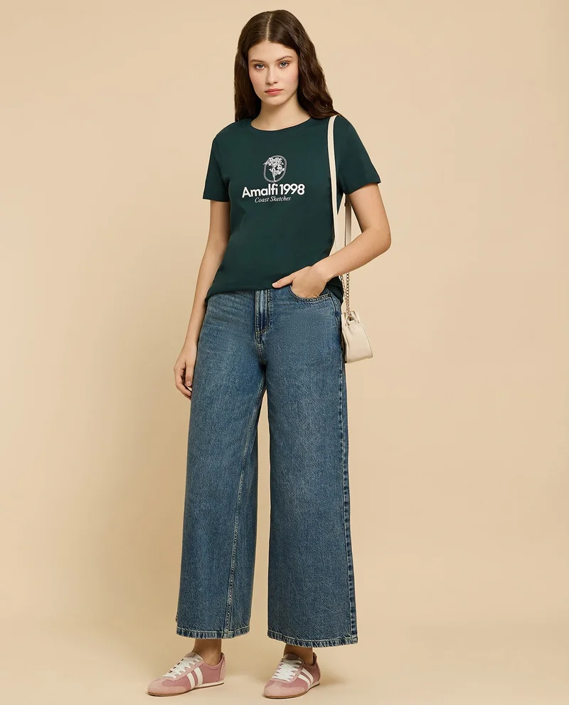 أر أند بي Printed T-Shirt with Crew Neck and Short Sleeves