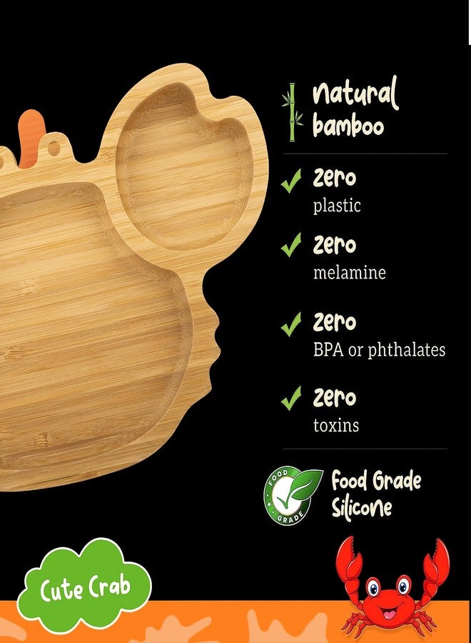 StarKiddo®️ ' Cute Crab ' Plate for Kids and Baby-Led Weaning | 3 Sections | Non-Toxic | Eco-Friendly | Super Strong Suction Cup - Natural Bamboo BPA Free Baby Plate for Stay Put Feeding (Orange) - Image 4