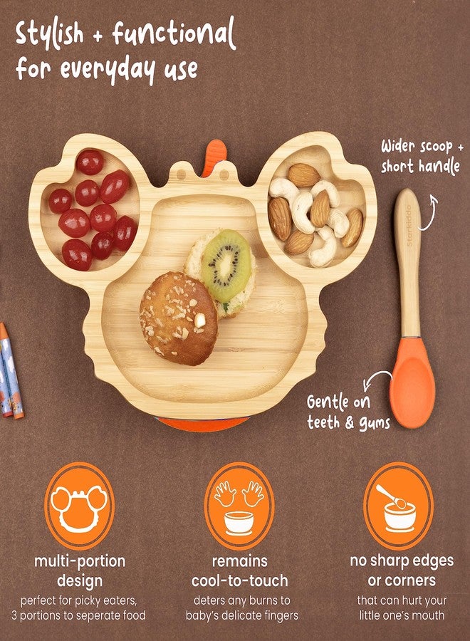 StarKiddo®️ ' Cute Crab ' Plate for Kids and Baby-Led Weaning | 3 Sections | Non-Toxic | Eco-Friendly | Super Strong Suction Cup - Natural Bamboo BPA Free Baby Plate for Stay Put Feeding (Orange) - Image 5