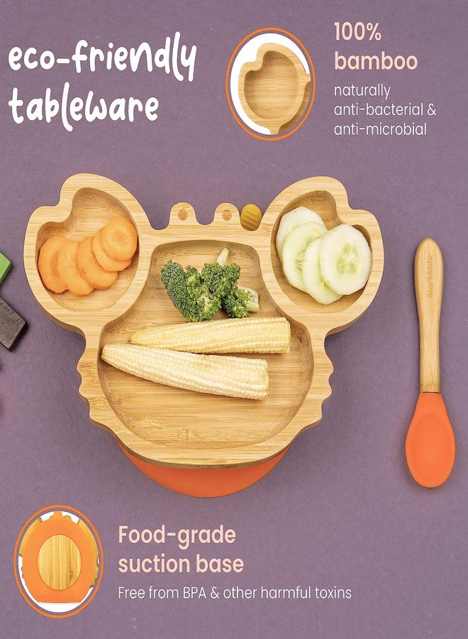 StarKiddo®️ ' Cute Crab ' Plate for Kids and Baby-Led Weaning | 3 Sections | Non-Toxic | Eco-Friendly | Super Strong Suction Cup - Natural Bamboo BPA Free Baby Plate for Stay Put Feeding (Orange) - Image 3
