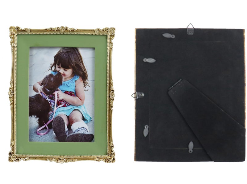 Hymmah Wallet Picture Frame Vintage Photo Frame Ornate Textured Hand-Crafted Resin Picture Frame with Easel & Hook for Tabletop & Wall Display, Decorative Floral Design Home Decor, Photo Gallery, Art, - Image 4