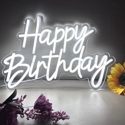 HFHungkeong LED Happy Birthday Neon Night Light for Wall Decor Art Wall Sconce Dimmable Neon Happy Birthday Sign for Birthday Party Home Decor, Bars, Christmas Celebration Occasions USB Powered 5V - Image 4