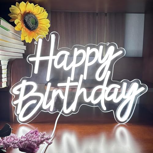 HFHungkeong LED Happy Birthday Neon Night Light for Wall Decor Art Wall Sconce Dimmable Neon Happy Birthday Sign for Birthday Party Home Decor, Bars, Christmas Celebration Occasions USB Powered 5V - Image 2