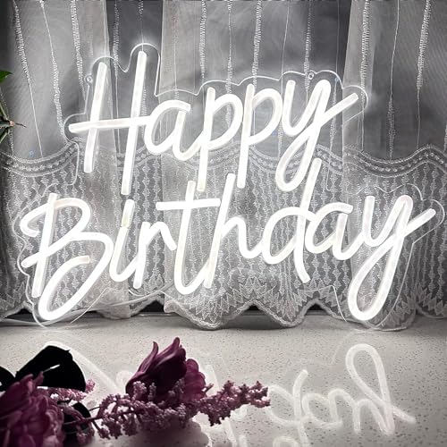 HFHungkeong LED Happy Birthday Neon Night Light for Wall Decor Art Wall Sconce Dimmable Neon Happy Birthday Sign for Birthday Party Home Decor, Bars, Christmas Celebration Occasions USB Powered 5V - Image 3