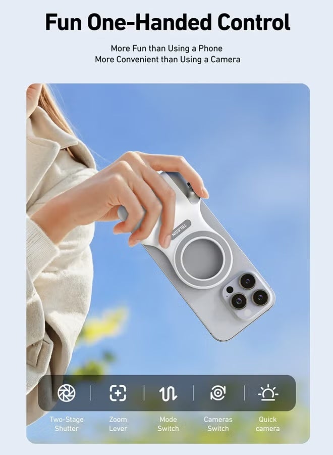 TELESIN Phone Camera Shoot Hand Grip Magnetic Smart Phone Holder Shooting Aid Remote Control Handle For Iphone Android Phone with Fill Light - Image 3