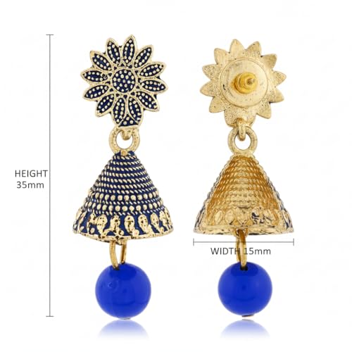 DEW MAT Small Traditional Indian Jhumka Earrings For Woman & Girls, Jhumki Stylish Combo with Flower Stud and Colorful Bead Drop(Pack Of 12). - Image 2