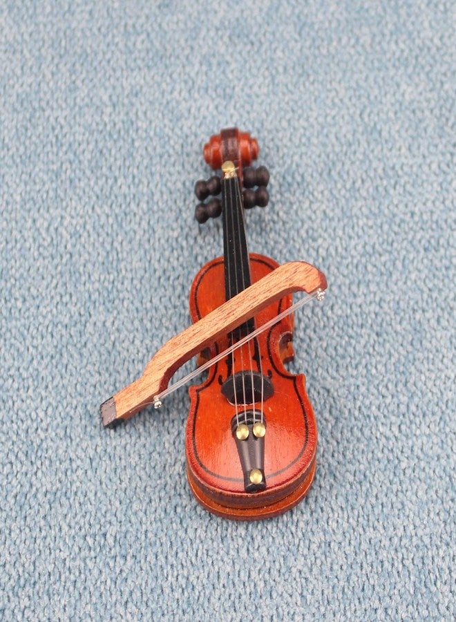 RillyRellow Miniature Violin, Dollhouse Violin Model Musical Instrument, 1/12 Scale Violin, Miniature String Instrument, Tiny Violin Bow, for Dollhouse Decortion DIY - Image 1