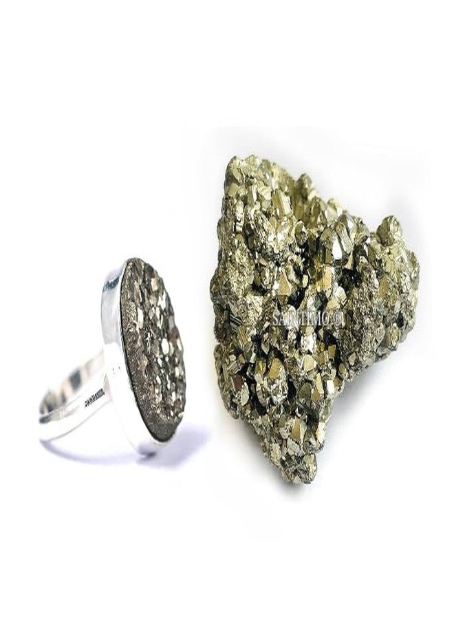 SAINTIMO ® Certified Original Pyrite Stone Cluster - With Natural, Energized Golden Pyrite Ring for Healing, Willpower, Money manifestation, Vastu, and Business - 50 to 90 GM - Image 1