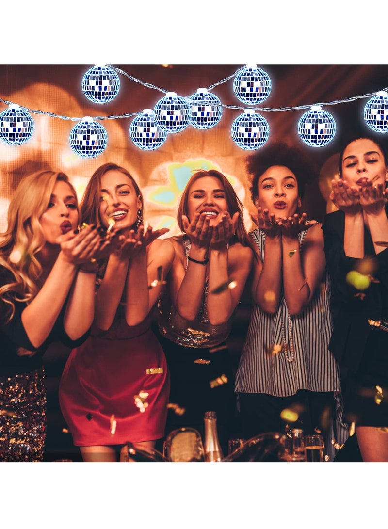 Mirror Ball String Lights with Remote Control - Decorative Light for Indoor/Outdoor Party, Patio, Yard, Garden, Bedroom (White)