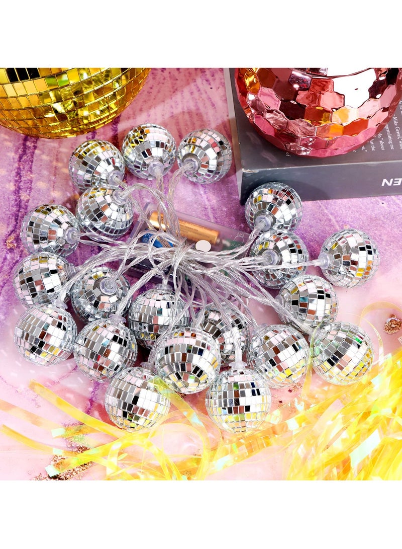 Mirror Ball String Lights with Remote Control - Decorative Light for Indoor/Outdoor Party, Patio, Yard, Garden, Bedroom (White)
