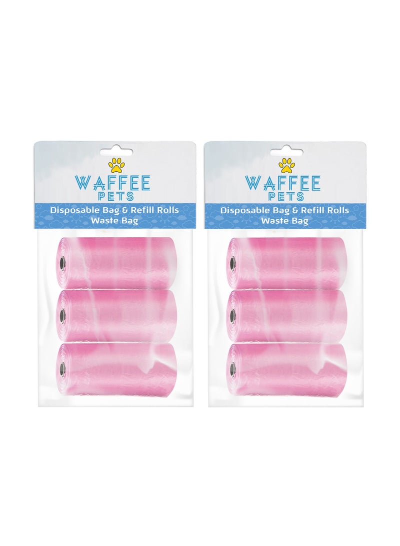 Waffee Waffee Pet Dog Waste Bags, Poo Bags, Pack of 6 Rolls (120Bags)-Pink  - Image 1