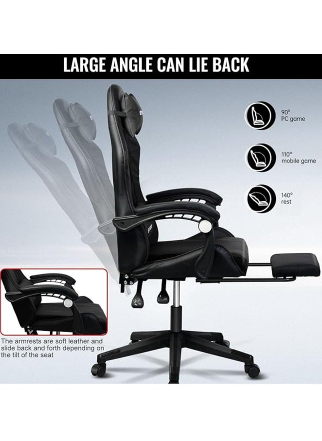 SKY-TOUCH - Gaming Chair Adjustable Computer Chair PC Office PU Leather High Back, Lumbar Support,comfortable armrest Headrest Black,With support legs - Image 1