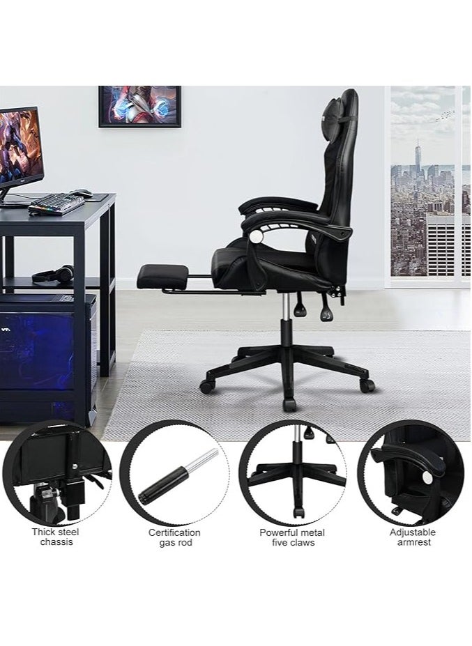 SKY-TOUCH - Gaming Chair Adjustable Computer Chair PC Office PU Leather High Back, Lumbar Support,comfortable armrest Headrest Black,With support legs - Image 1