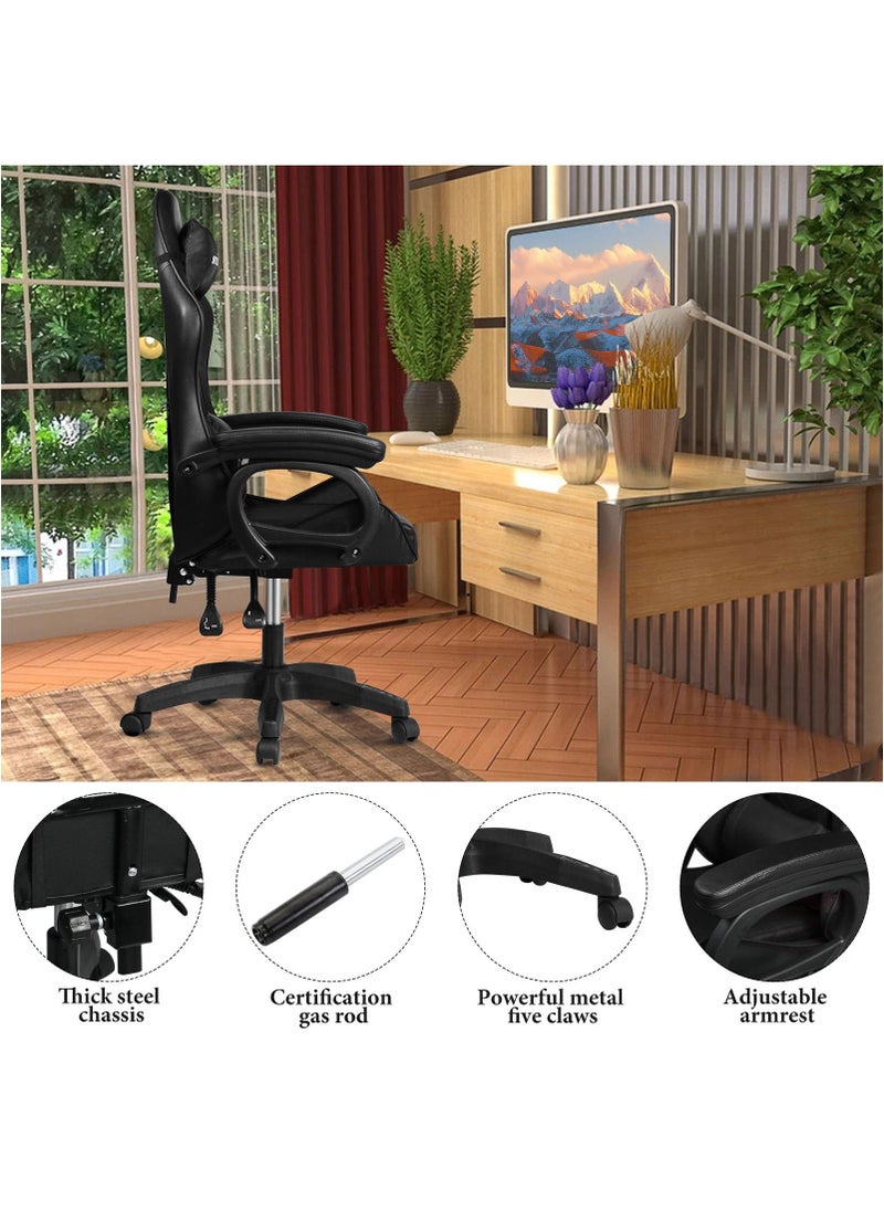 SKY-TOUCH - Gaming Chair Adjustable Computer Chair PC Office PU Leather High Back, Lumbar Support,comfortable armrest Headrest Black,With support legs - Image 1