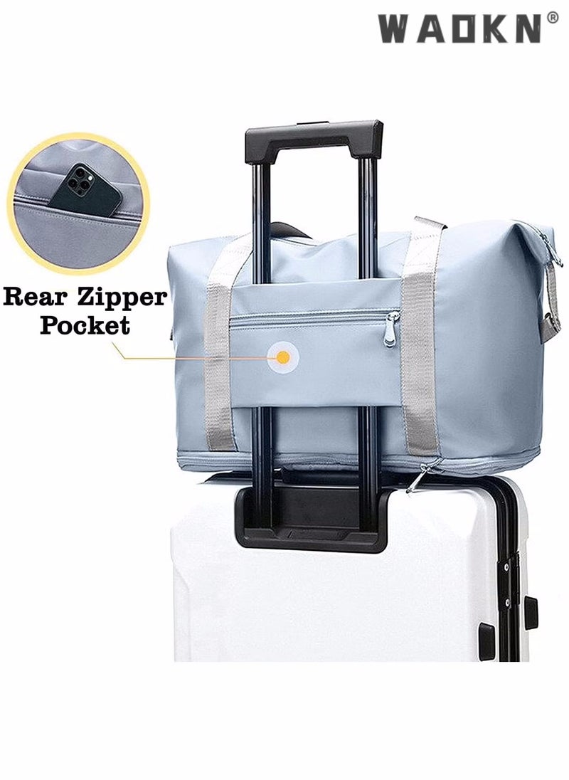 WAOKN Women's Portable Dry and Wet Separation Gym Sacks, Large-capacity Business Trip Storage Bag Luggage Sports Bag Trolley Bag, Waterproof Leisure Travel Bag Carrying Bag for Ladies（Blue） - Image 4