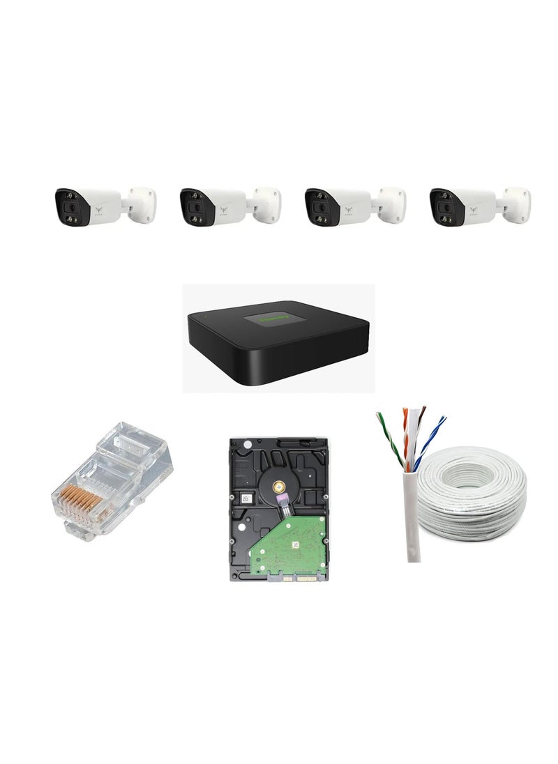 JK Vision JK Vision 5MP CCTV IP Camera Full Set 4 Bullet 4 Channel NVR with inBuilt POE 1TB Hard Disk Cat6 Cable 100 Meter 8 RJ45 Connector  - Image 1
