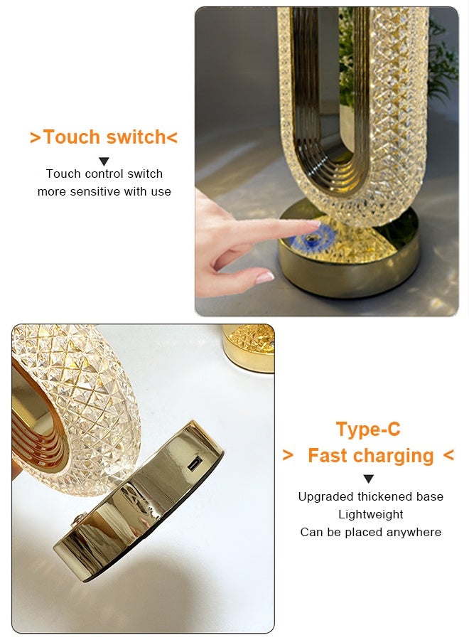 Wish Plus Acrylic Luxury Crystal LED Table Lamp Rechargeable Dimmable Diamond Face Ring Shape Touch Desk Bedside Indoor Night Light for Home Bedroom Living Room Decoration - Image 3