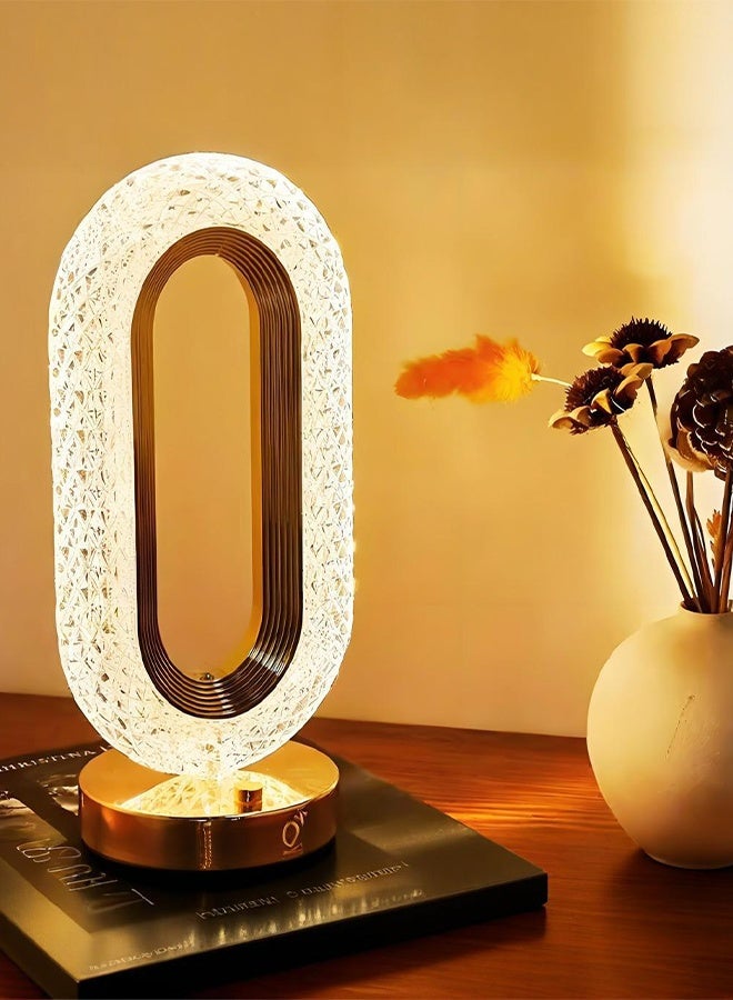 Wish Plus Acrylic Luxury Crystal LED Table Lamp Rechargeable Dimmable Diamond Face Ring Shape Touch Desk Bedside Indoor Night Light for Home Bedroom Living Room Decoration - Image 2