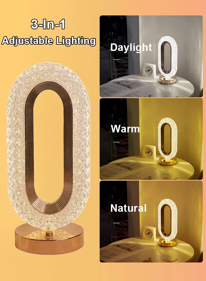 Wish Plus Acrylic Luxury Crystal LED Table Lamp Rechargeable Dimmable Diamond Face Ring Shape Touch Desk Bedside Indoor Night Light for Home Bedroom Living Room Decoration - Image 4