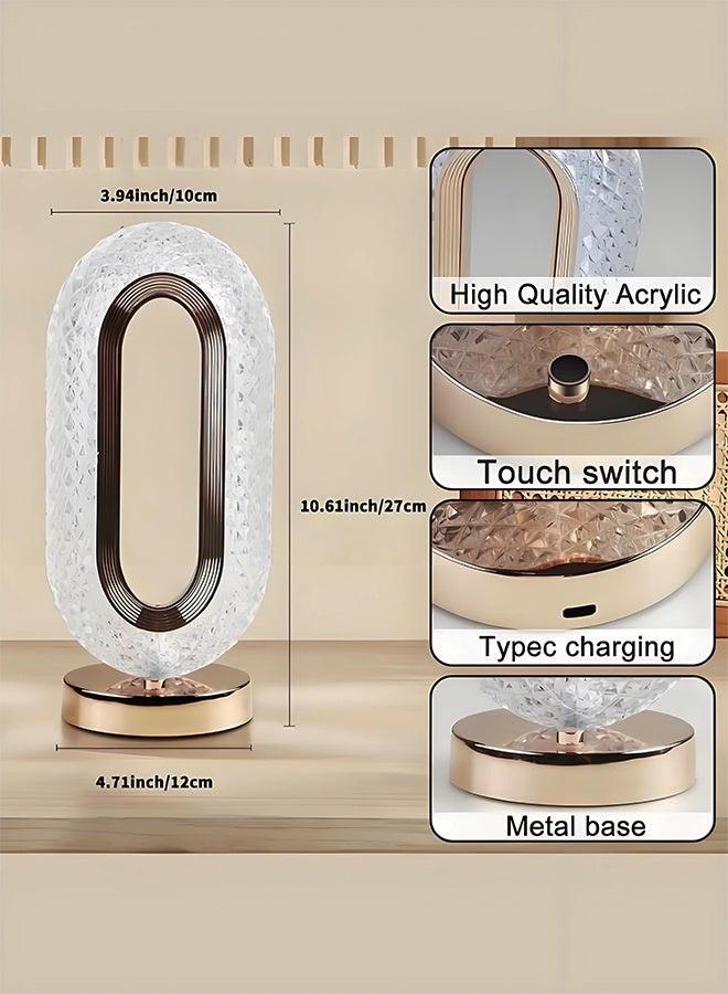 Wish Plus Acrylic Luxury Crystal LED Table Lamp Rechargeable Dimmable Diamond Face Ring Shape Touch Desk Bedside Indoor Night Light for Home Bedroom Living Room Decoration - Image 5