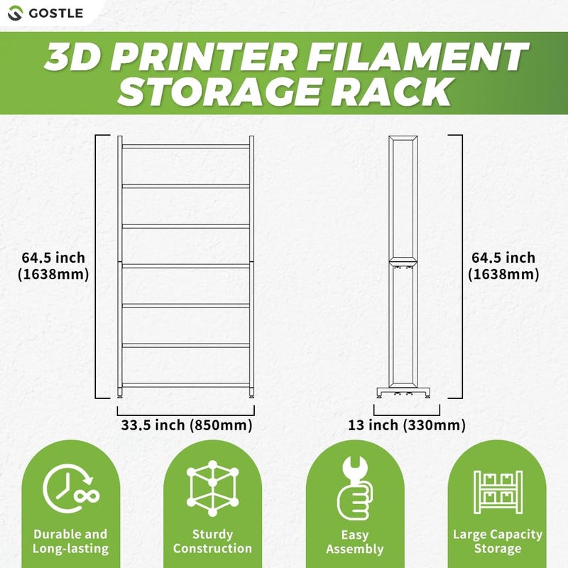 gostle 3D Printer Filament Storage Rack, Heavy-Duty 7-Tier Organizer for 3D Printing Spools, Large Capacity Holder for 3D Printing Rolls - Image 3