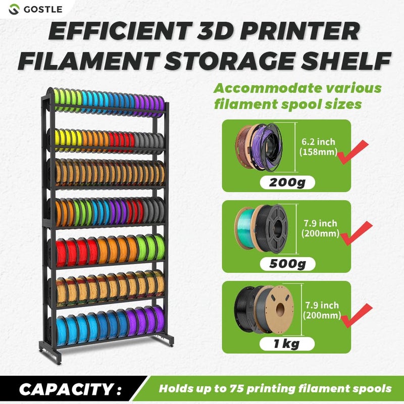 gostle 3D Printer Filament Storage Rack, Heavy-Duty 7-Tier Organizer for 3D Printing Spools, Large Capacity Holder for 3D Printing Rolls - Image 2