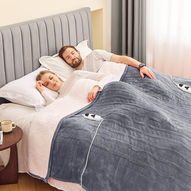 greenoak Heated Blanket Electric Queen Size 84"X90" Dual Control, Heating Blanket with 10 Heat Levels 8 Hours Auto-Off, Fleece Soft Gifts for Grandma Seniors Mom,Misty Grey - Image 2